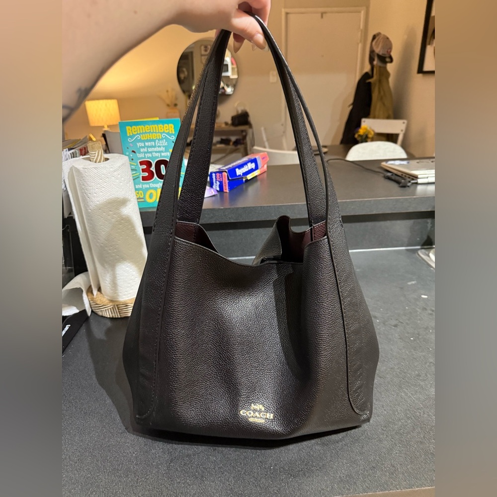 COACH Black Leather Handbag with Gold Zipper